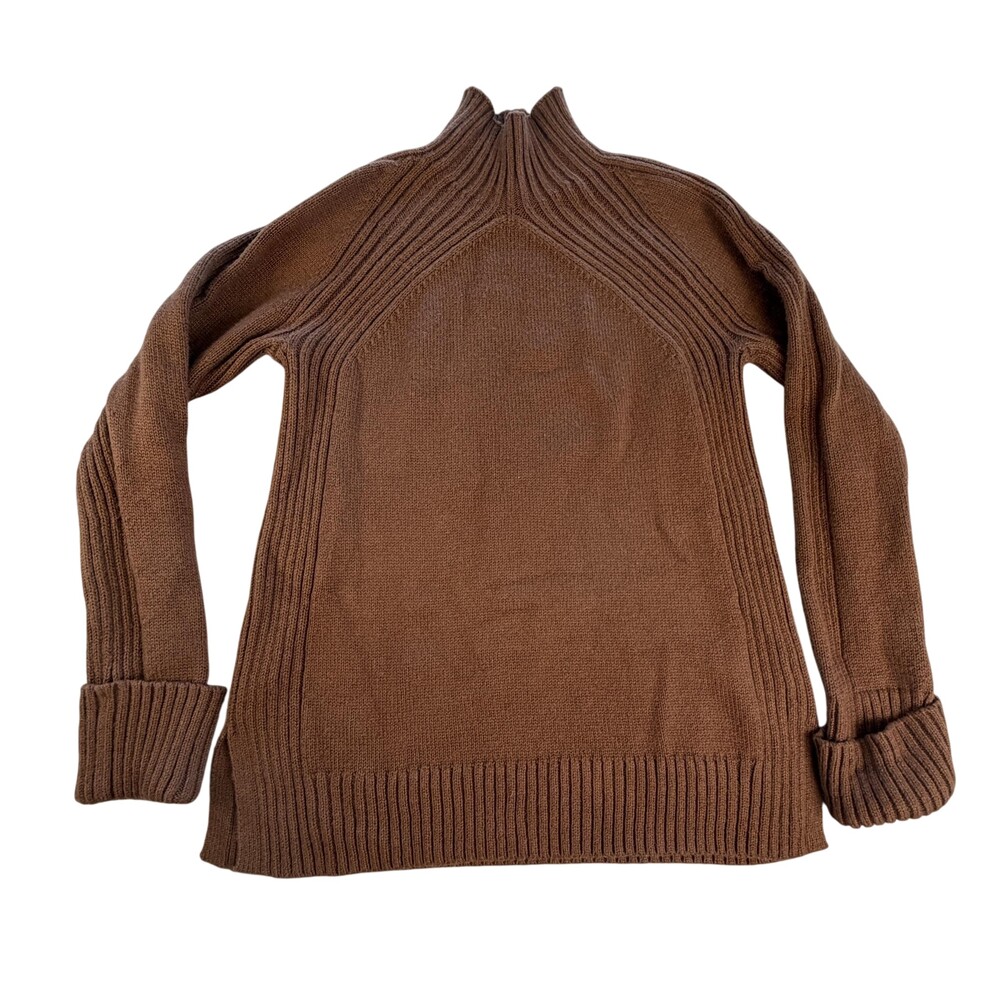 Talbots Sweater Womens Petite Small Brown Mock Neck Raglan Knit Pullover Cozy